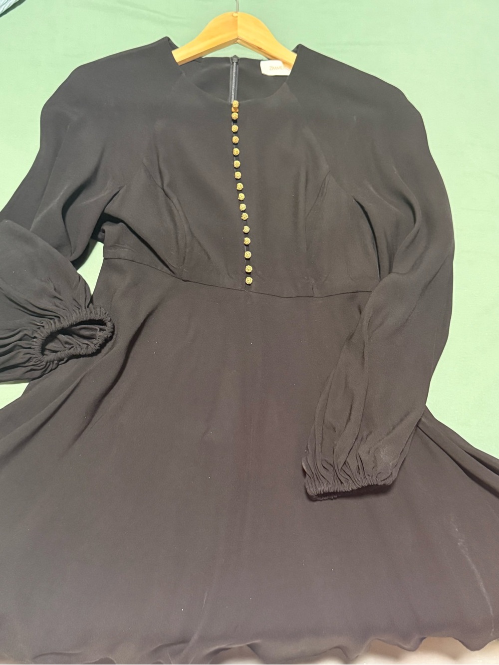 Zimmermann Black Long-Sleeve Button Detail Fit-and-Flare Dress